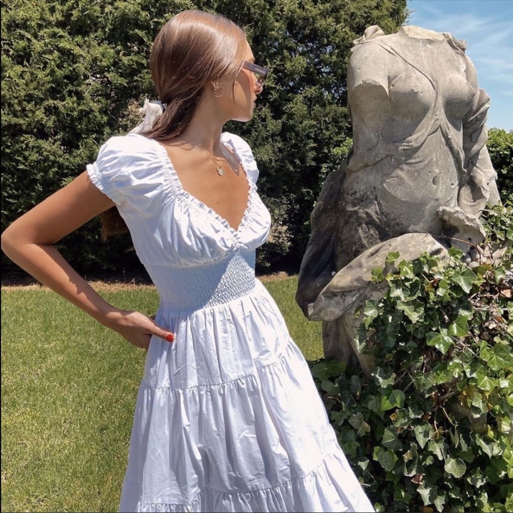 Cottagecore Danielle Bernstein “WeWoreWhat” White Peasant Maxi Dress